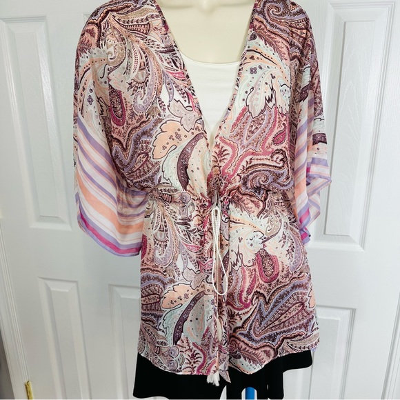 VICTORIA’S SECRET Feminine butterfly sleeves tie front sheer jacket paisley M L - Picture 3 of 9